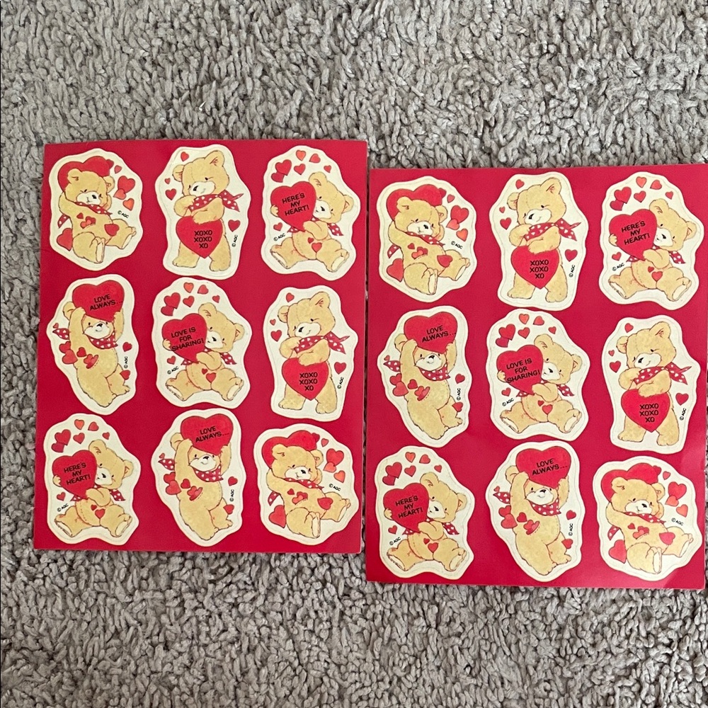Two Sheets of Vintage ACG Valentines Bear Stickers‎